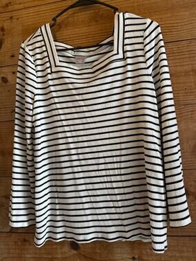 Chicos Square Neck Striped Top